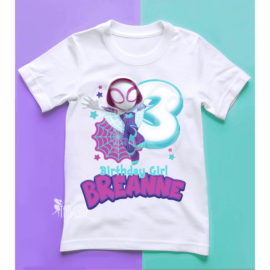 Spidey Gwen Stacey Ghost Spider Birthday Tee Shirt - Disney Marvel Girls Birthday Tee Outfit