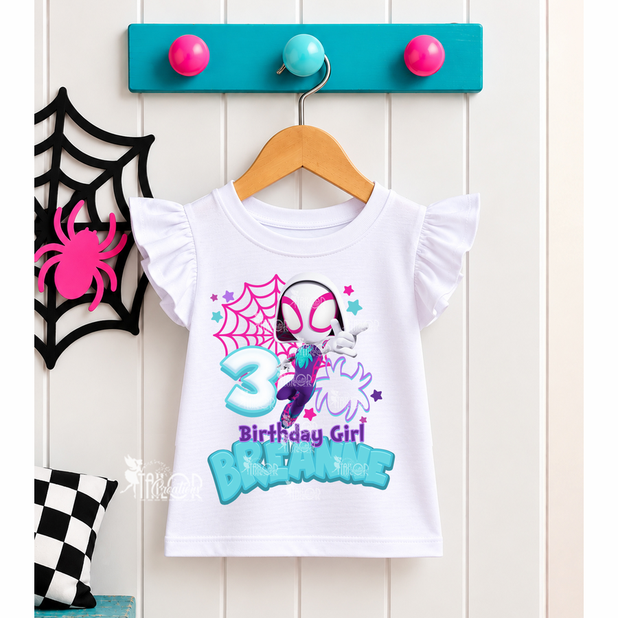 Spidey Gwen Stacey Ghost Spider Birthday Tee Shirt - Disney Marvel Girls Birthday Tee Outfit