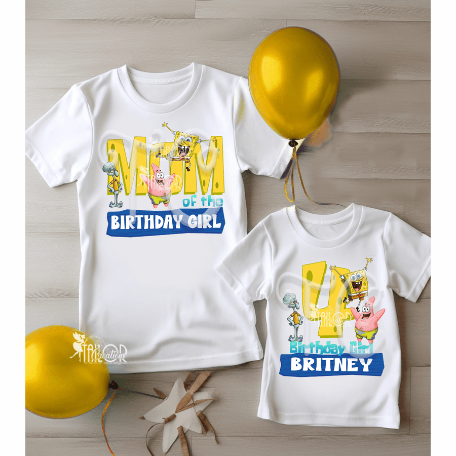 Spongebob Custom Birthday Party Shirts, Spongebob Womens Mens Mom Dad ...