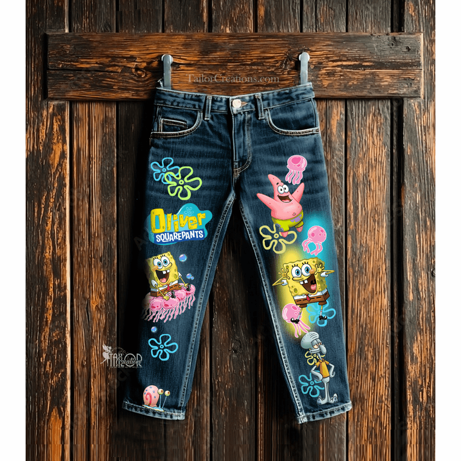 SpongeBob Custom  Denim Pants Jeans - Spongebob Birthday Party Outfit Ideas