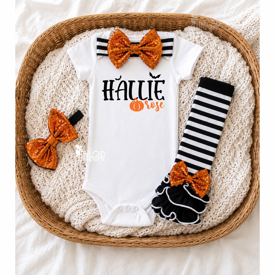 Spooky Cute Halloween Custom Name Baby Girl Outfit - Unique Halloween Baby Shower Gift Box Ideas