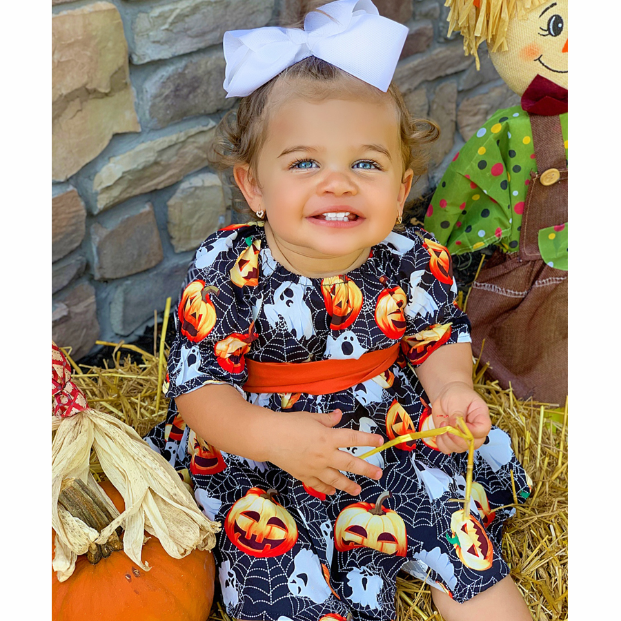 Spooky Halloween Dress for Baby Girl Toddler - Custom Halloween Puff Sleeve Dress
