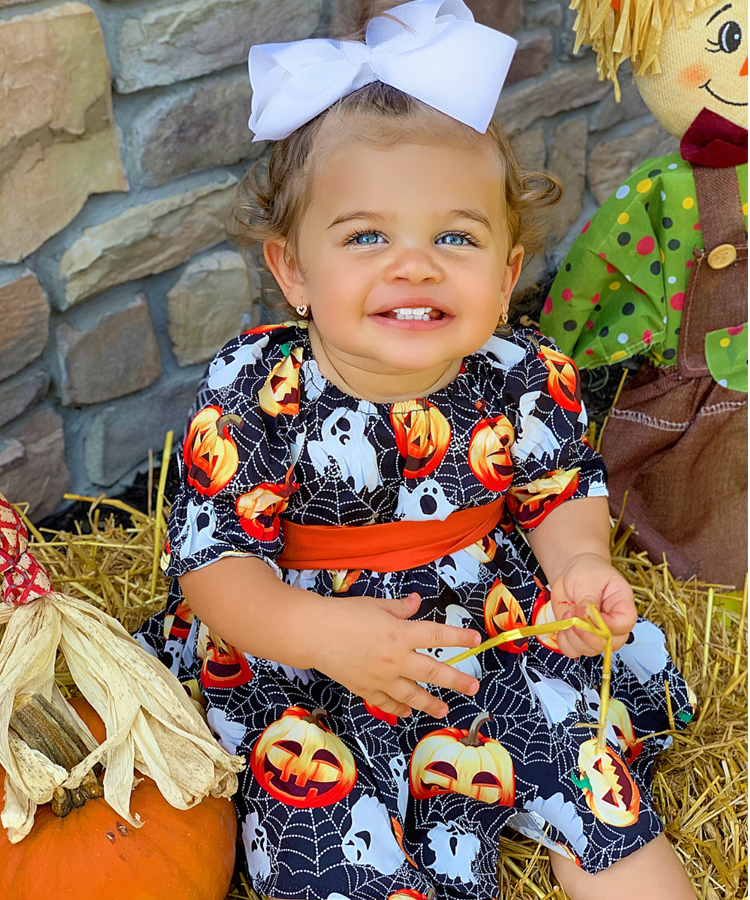Spooky Halloween Dress for Baby Girl Toddler - Custom Halloween Puff Sleeve Dress