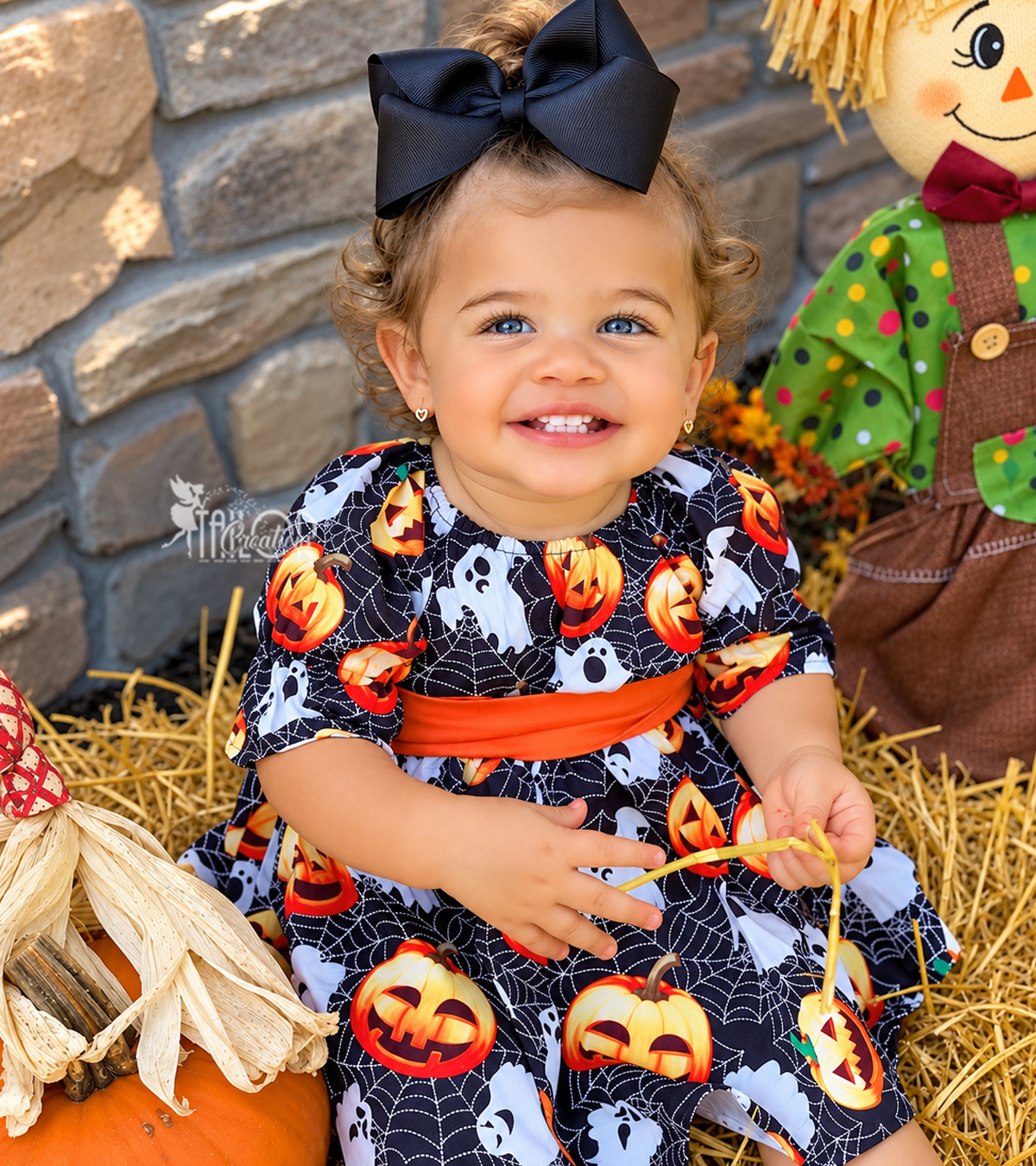 Spooky Halloween Ghost Dress for Baby Girl Toddler - Custom Pumpkin Halloween Puff Sleeve Dress