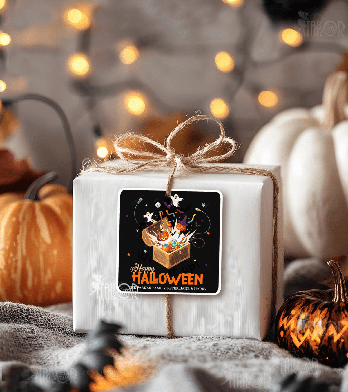 Spooky Halloween Treasure Gift Tag Stickers - Personalized Trick or Treat Bag Stickers
