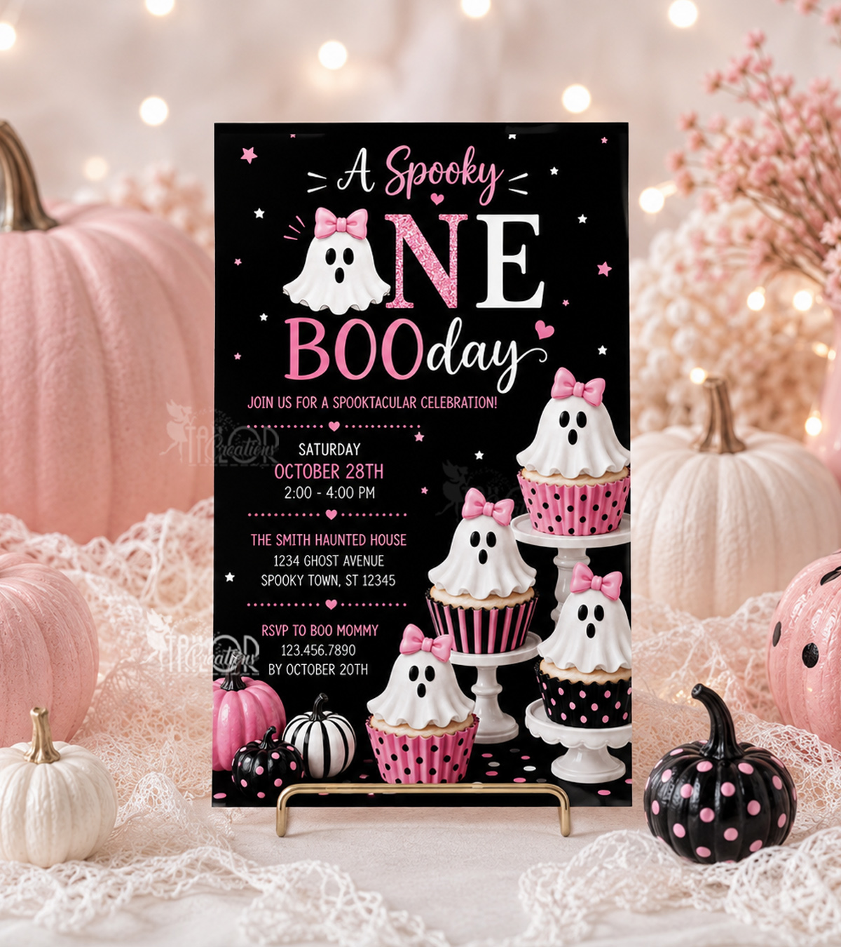 Spooky One Pink Ghost Halloween Birthday Invitations - Ghost Boo Day Printable/Printed Custom Invites