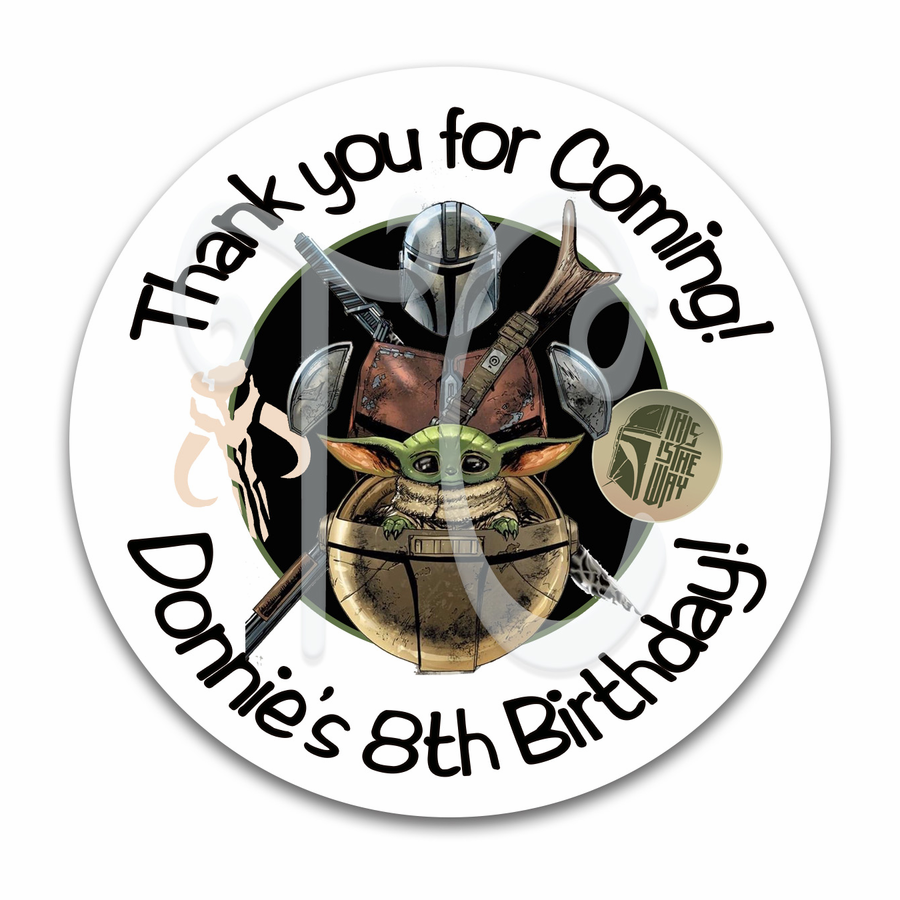 Star Wars Mandalorian Grogu Custom Birthday Gift Tag Labels Favors Stickers - Star Wars Thank You Birthday Stickers
