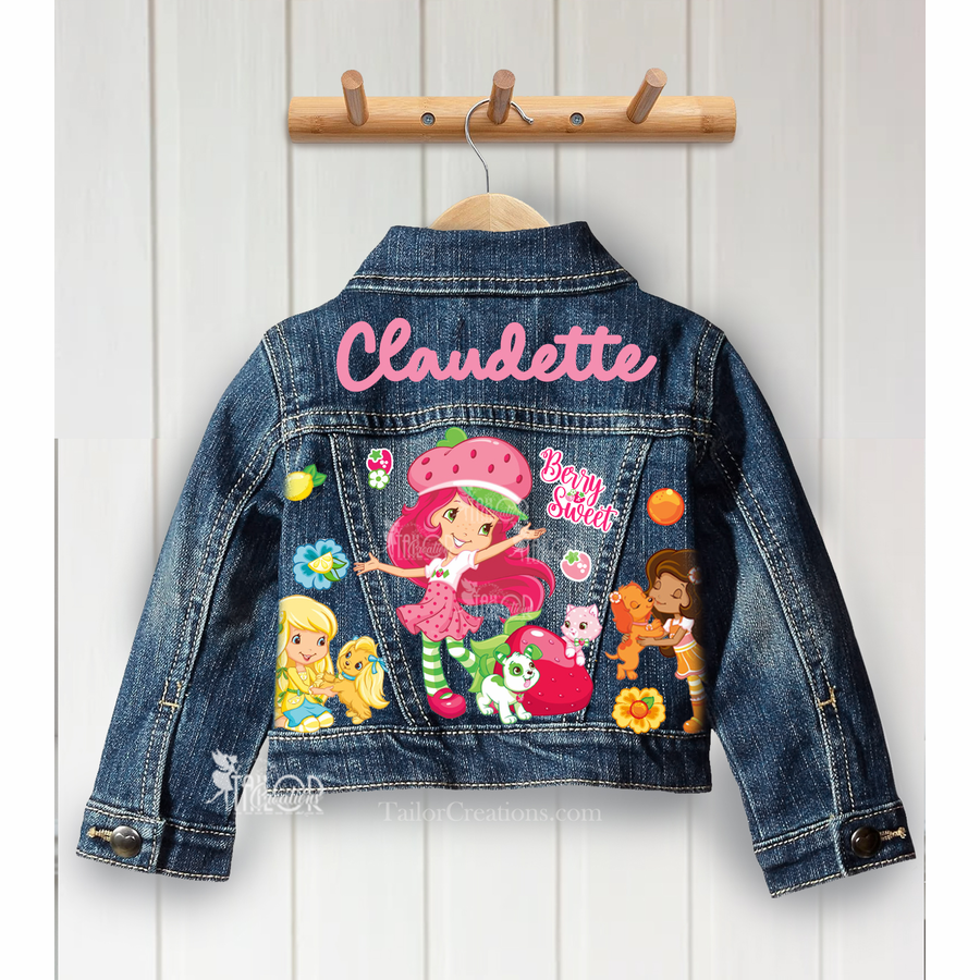 Strawberry Shortcake and Friends Custom Denim Jacket Toddler Girl - Strawberry Shortcake Jacket Gift