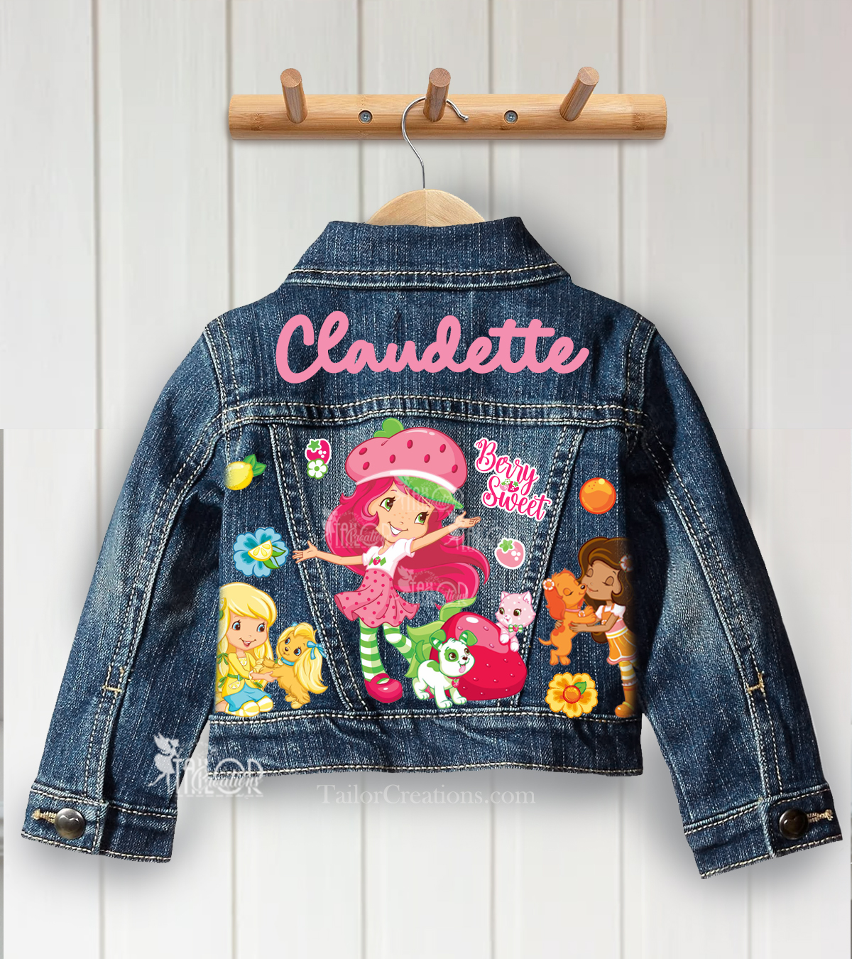 Strawberry Shortcake and Friends Custom Denim Jacket Toddler Girl - Strawberry Shortcake Jacket Gift