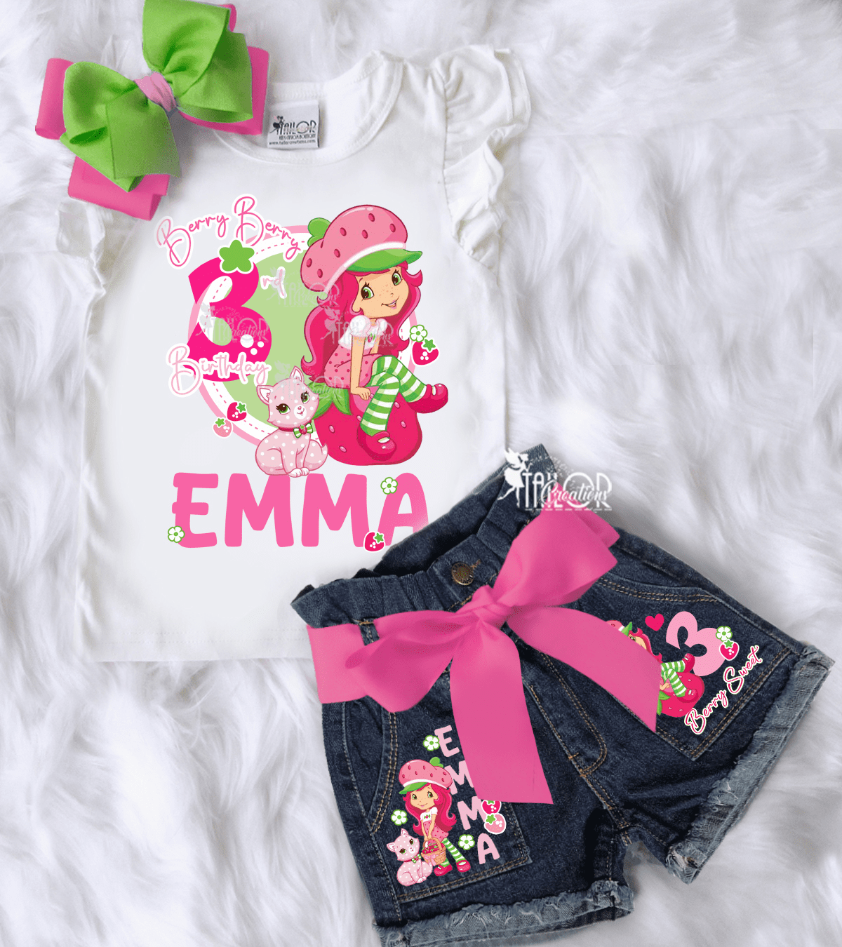 Strawberry Shortcake Birthday Outfit Baby Toddler Girls - Strawberry Shortcake Denim Outfit