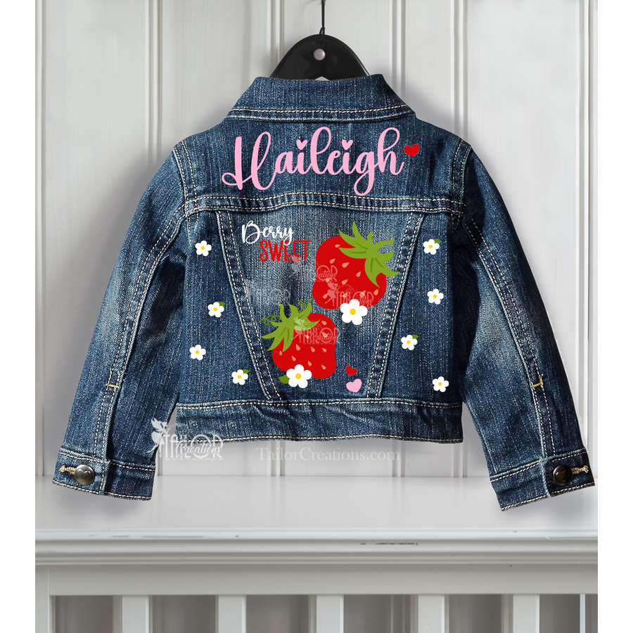 Strawberry Theme Denim Jacket Baby/Toddler/Kids - Sweet One Strawberry Denim Jean Jacket Outfit