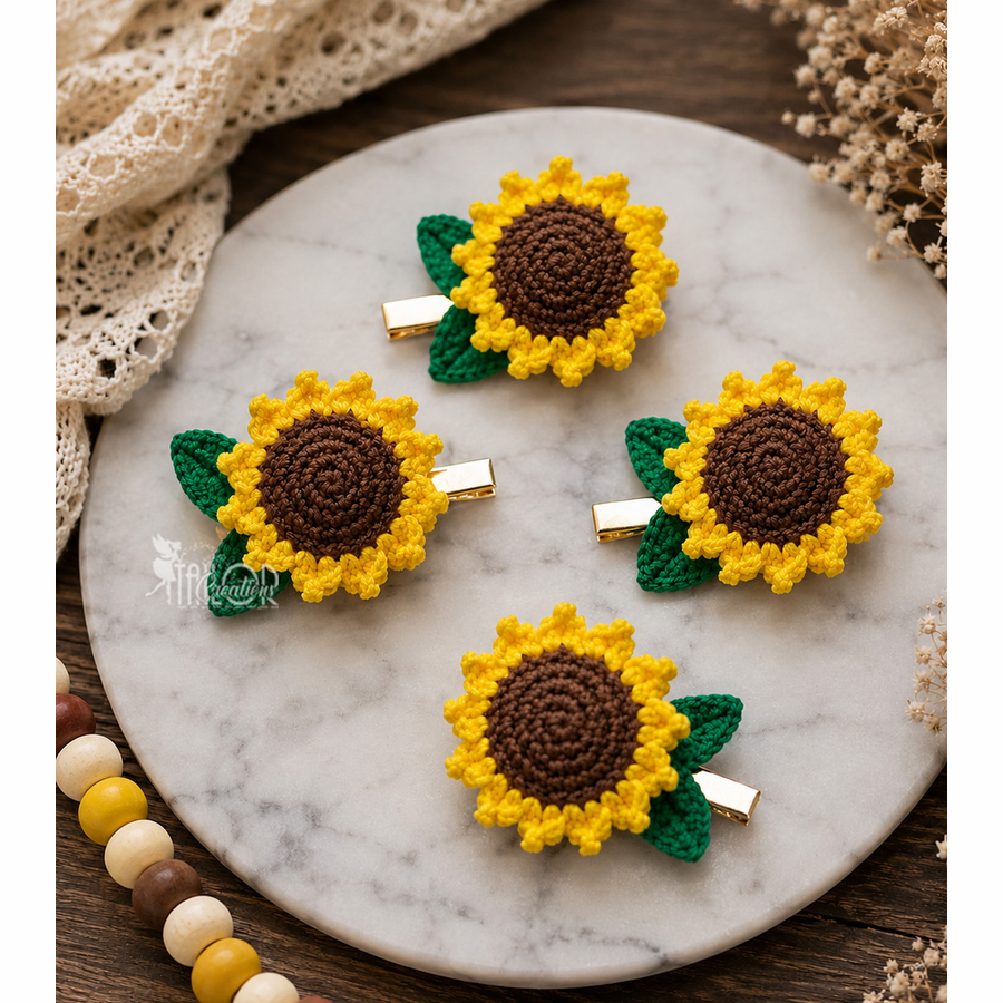 Sunflower Crochet Hair Clip Toddler Kids - Crochet Sunflower Baby Girl Headband