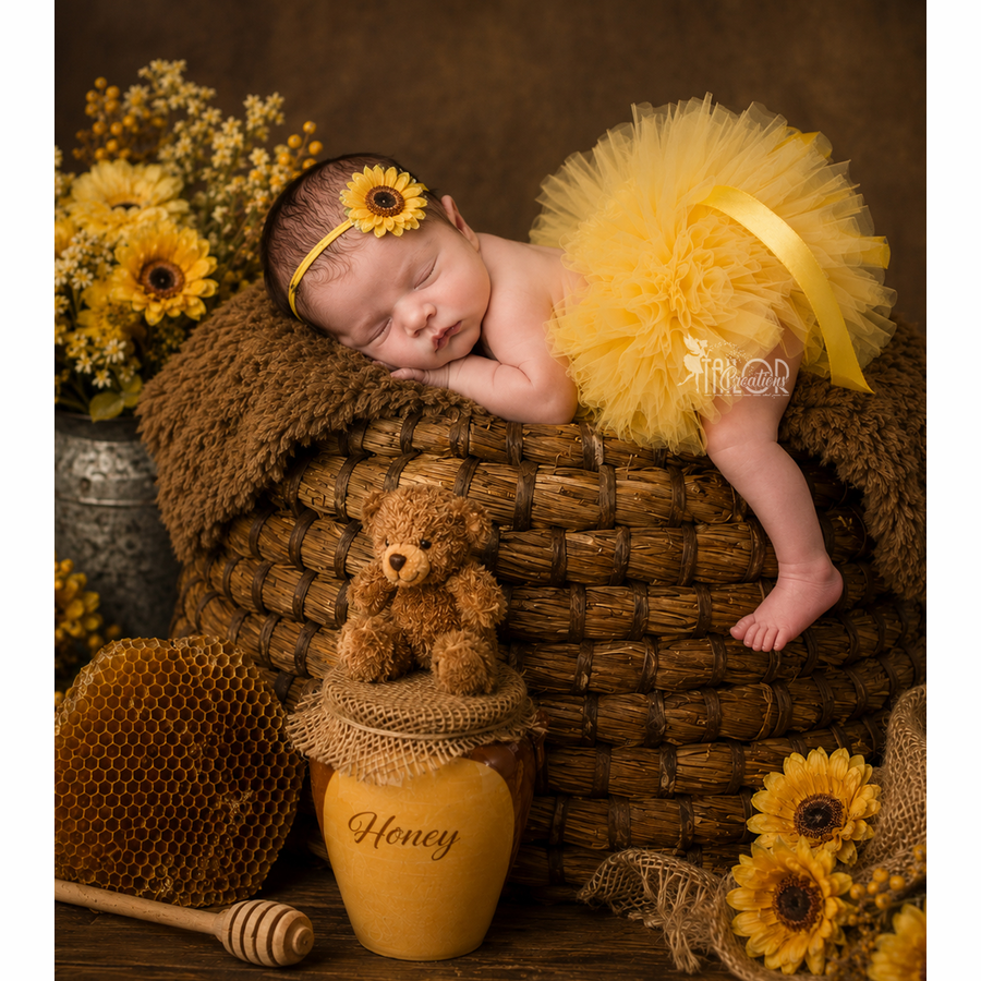 Sunflower Yellow Newborn Baby Girl Tutu Set - Honey Bee Baby Newborn Tutu Headband Set