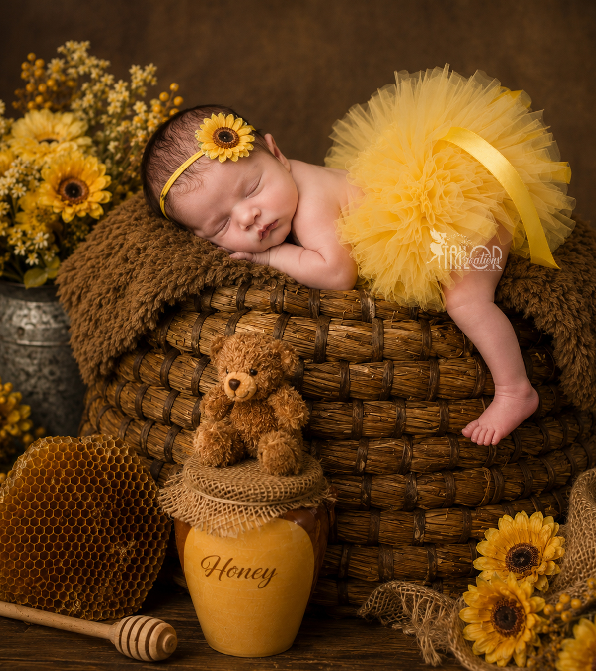 Sunflower Yellow Newborn Baby Girl Tutu Set - Honey Bee Baby Newborn Tutu Headband Set