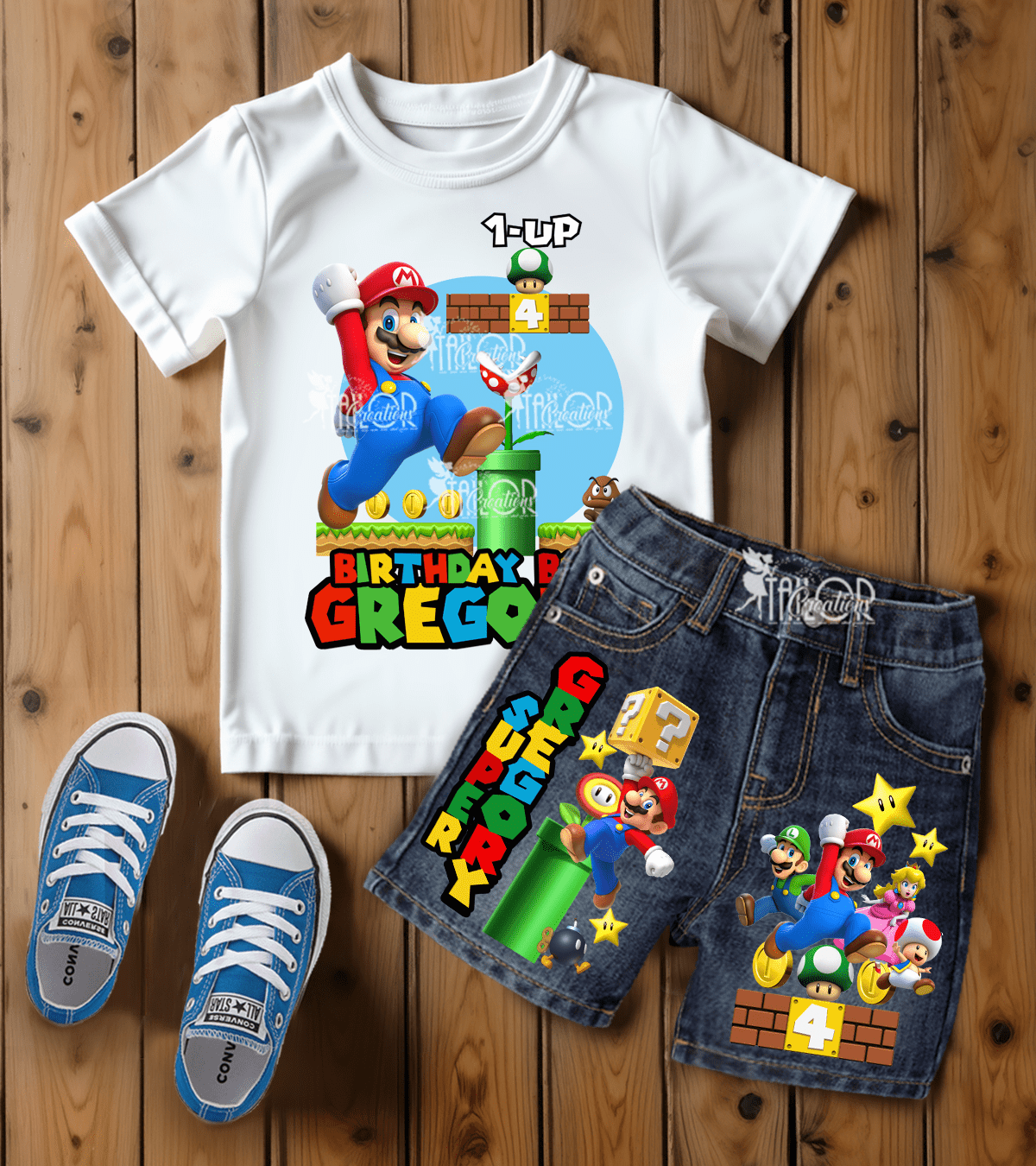 Super Mario Bros Birthday Outfit - Custom Denim Outfit Kid - Mario Birthday Shirt