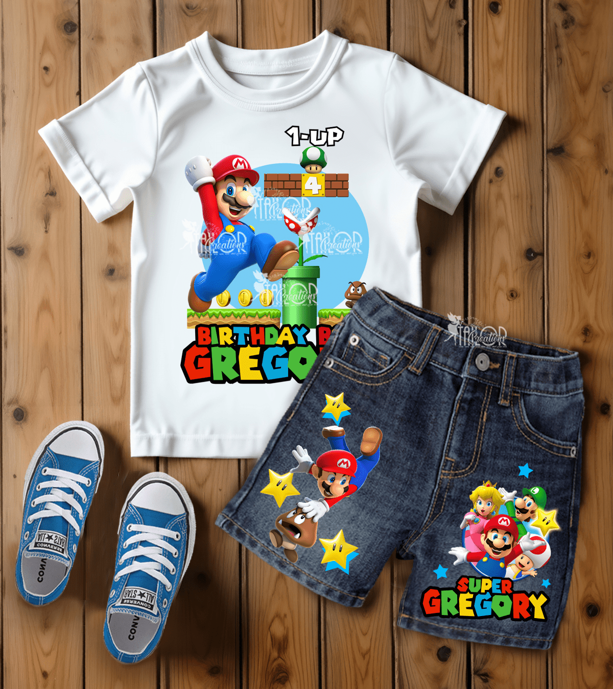 Super Mario Bros Birthday Outfit - Custom Denim Outfit Kid - Mario Birthday Shirt