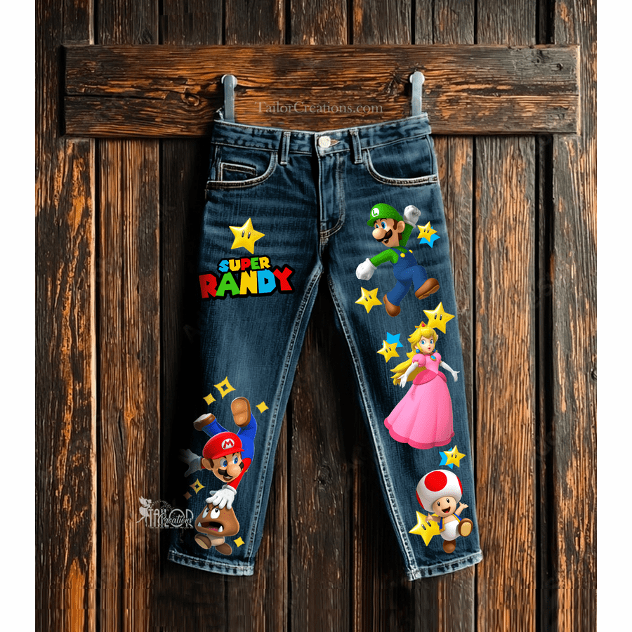 Super Mario Bros Custom Denim Jeans Pants - Super Mario Birthday Party Outfit Ideas