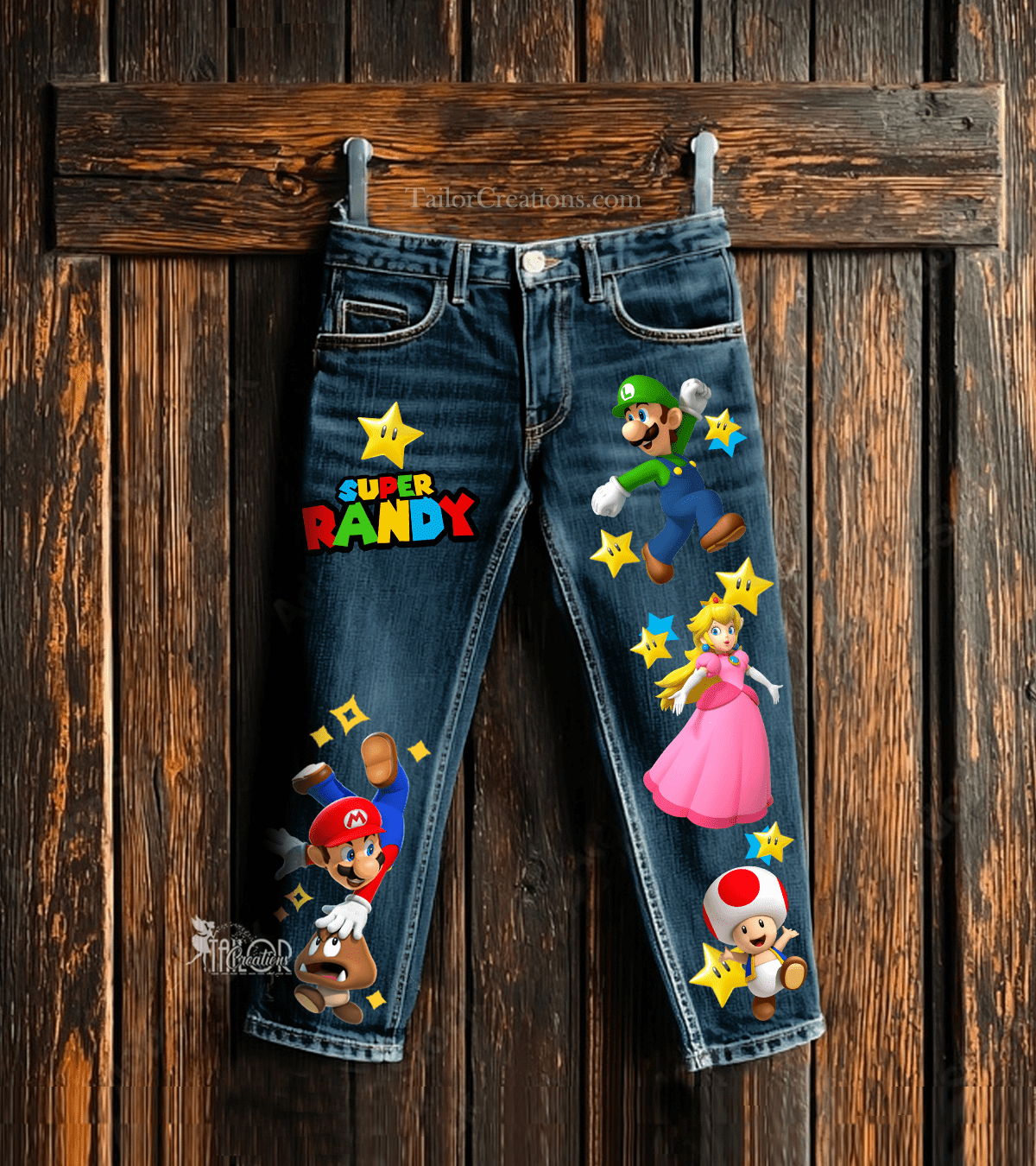 Super Mario Bros Custom Denim Jeans Pants - Super Mario Birthday Party Outfit Ideas