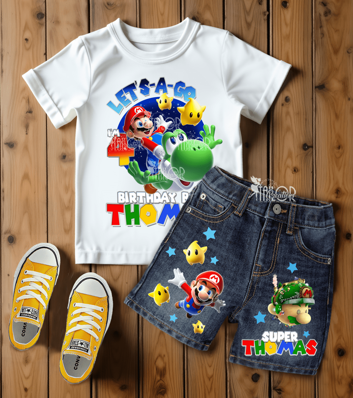 Super Mario Galaxy Birthday Party Outfit - Super Mario Denim Outfit Kids - Mario Birthday Party Ideas