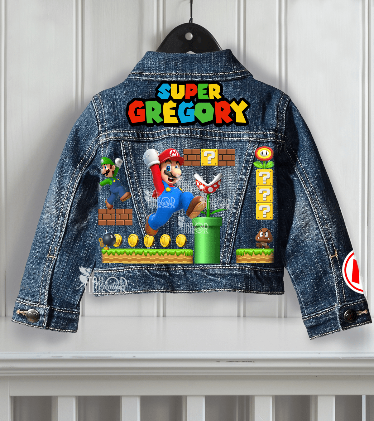 Super Mario Jean Jacket - Super Mario Birthday Outfit - Custom Denim Jacket Kid