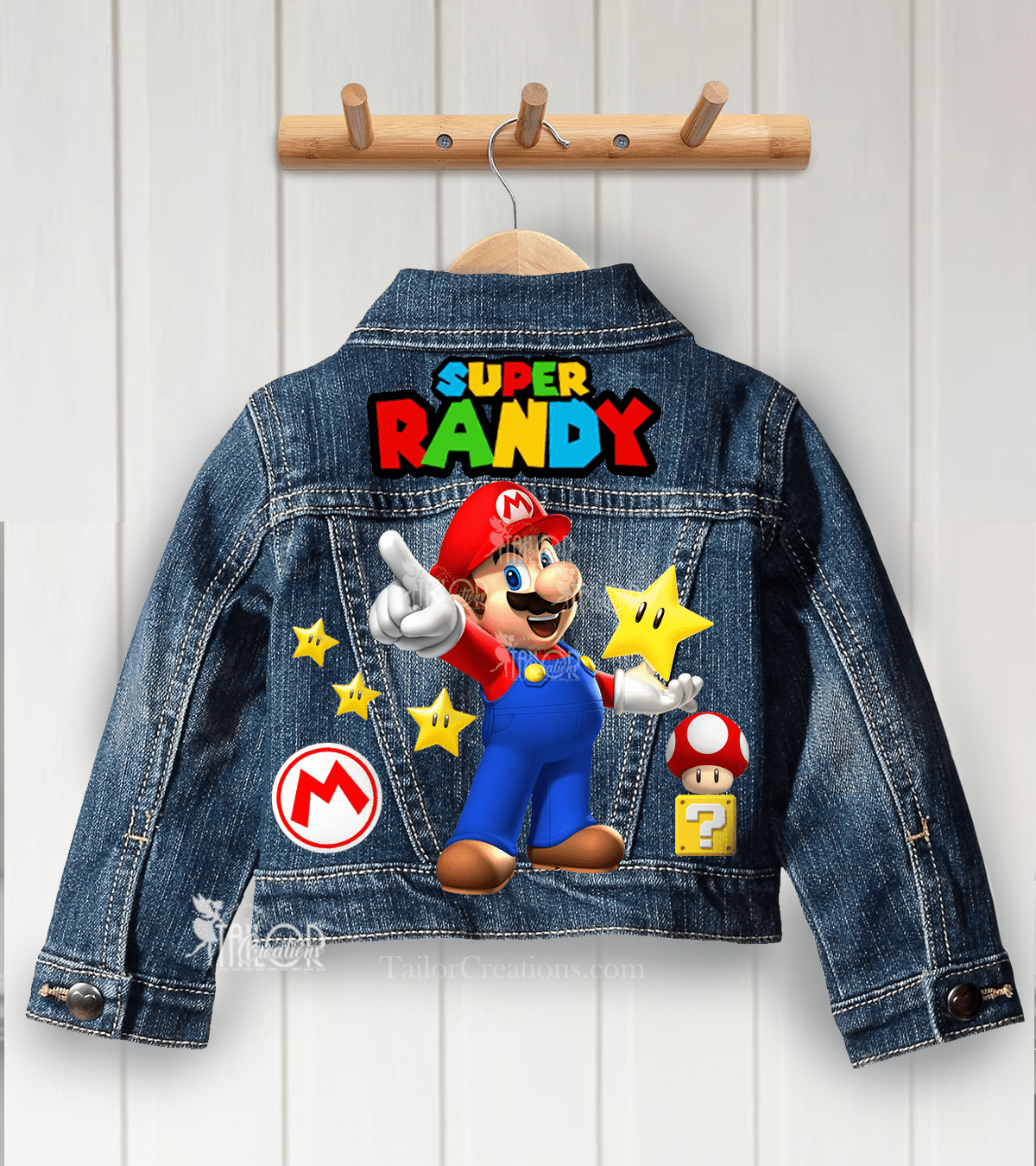 Super Mario Denim Jean Jacket Kids - Super Mario Birthday Outfit - Custom Denim Jacket Kid