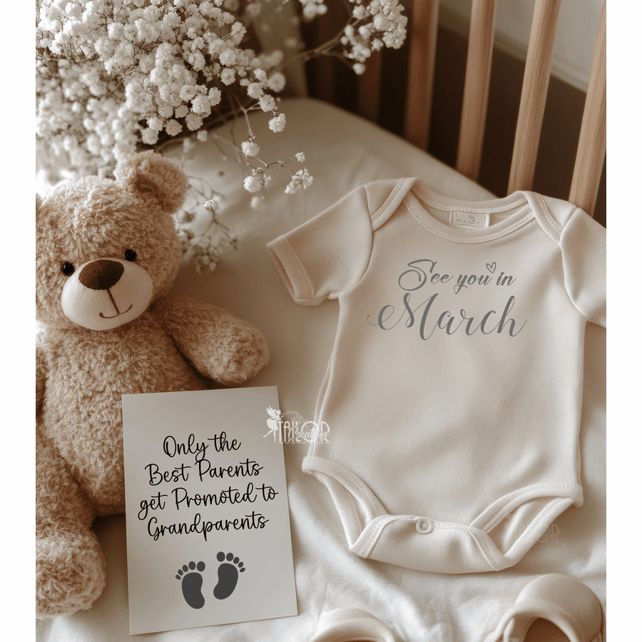 Surprise Pregnancy Announcement Baby Onesie - See you in month Bodysuit
