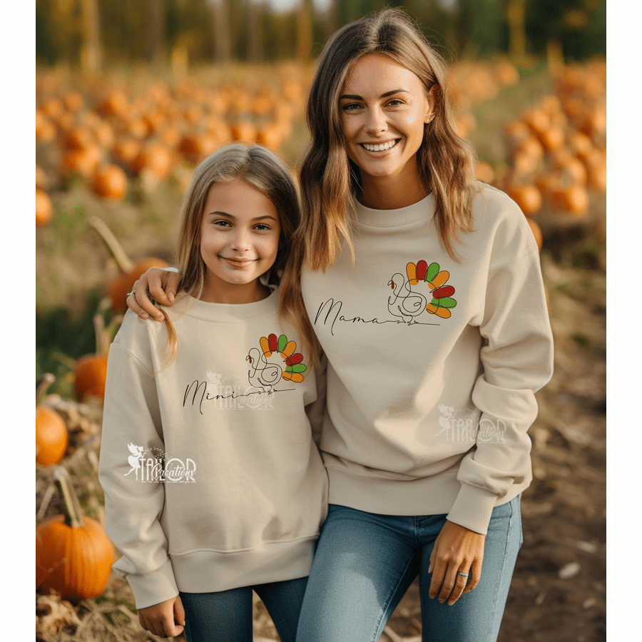 Thanksgiving Turkey Fall Name Crewneck Sweatshirt - Matching Family Turkey Sweater