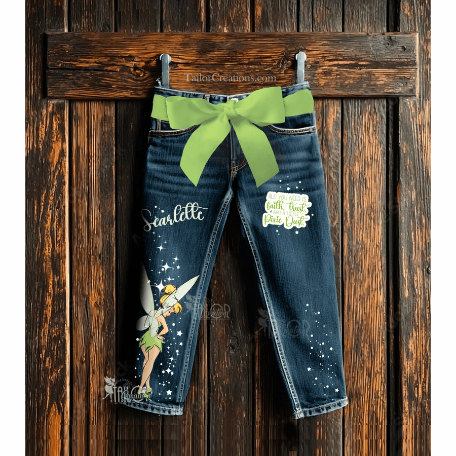 Tinkerbell Custom Denim Pants - Disney Tinker Bell Birthday Party Outfit Ideas