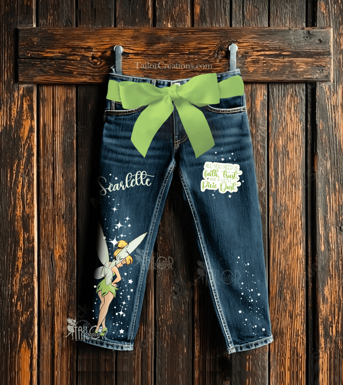 Tinkerbell Custom Denim Pants - Disney Tinker Bell Birthday Party Outfit Ideas