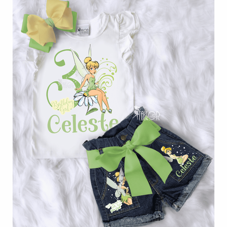 Tinkerbell Fairy Custom Birthday Party Outfit - Disney Tinker Bell Custom Denim Set