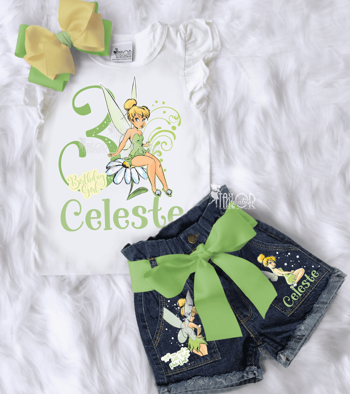 Tinkerbell Fairy Custom Birthday Party Outfit - Disney Tinker Bell Custom Denim Set