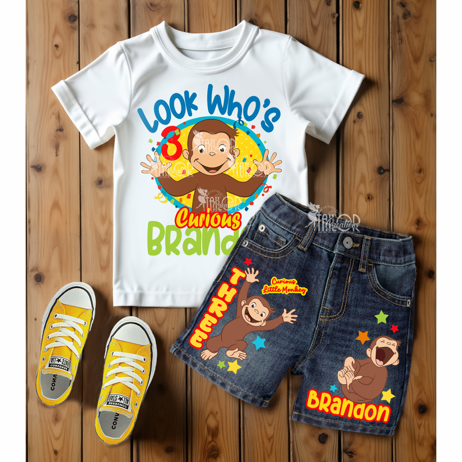 Curious George Denim Birthday Party Outfit Toddler Boy - Monkey Birthday Party Tee Shirt Outfit