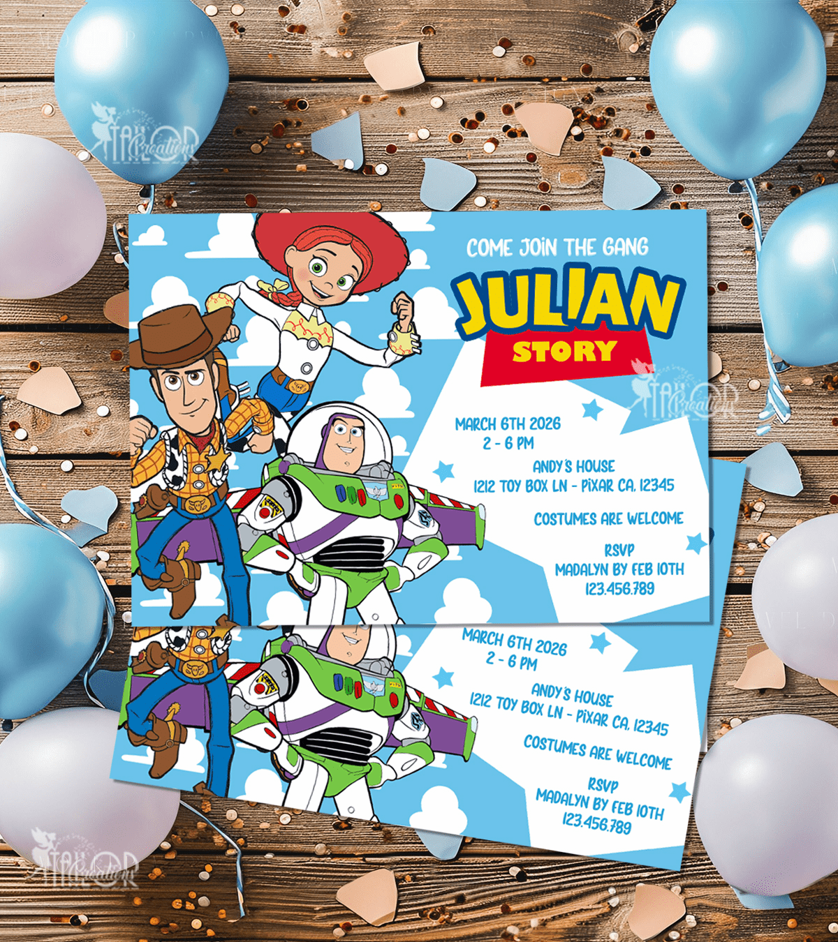 Toy Story Birthday Invitations - Toy Story Printed or File Birthday Party Custom Invitations