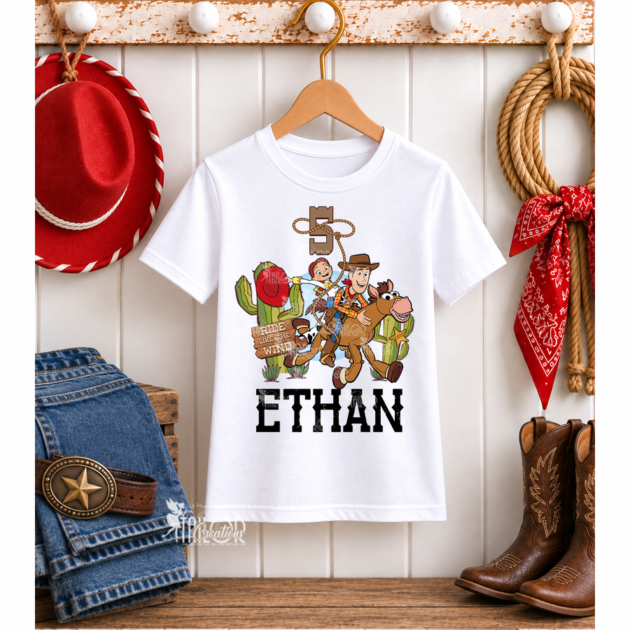 Toy Story Cowboy Birthday Tee Shirt for Toddler Kids - Woody's Roundup Birthday Party Shirt / Boy Girl