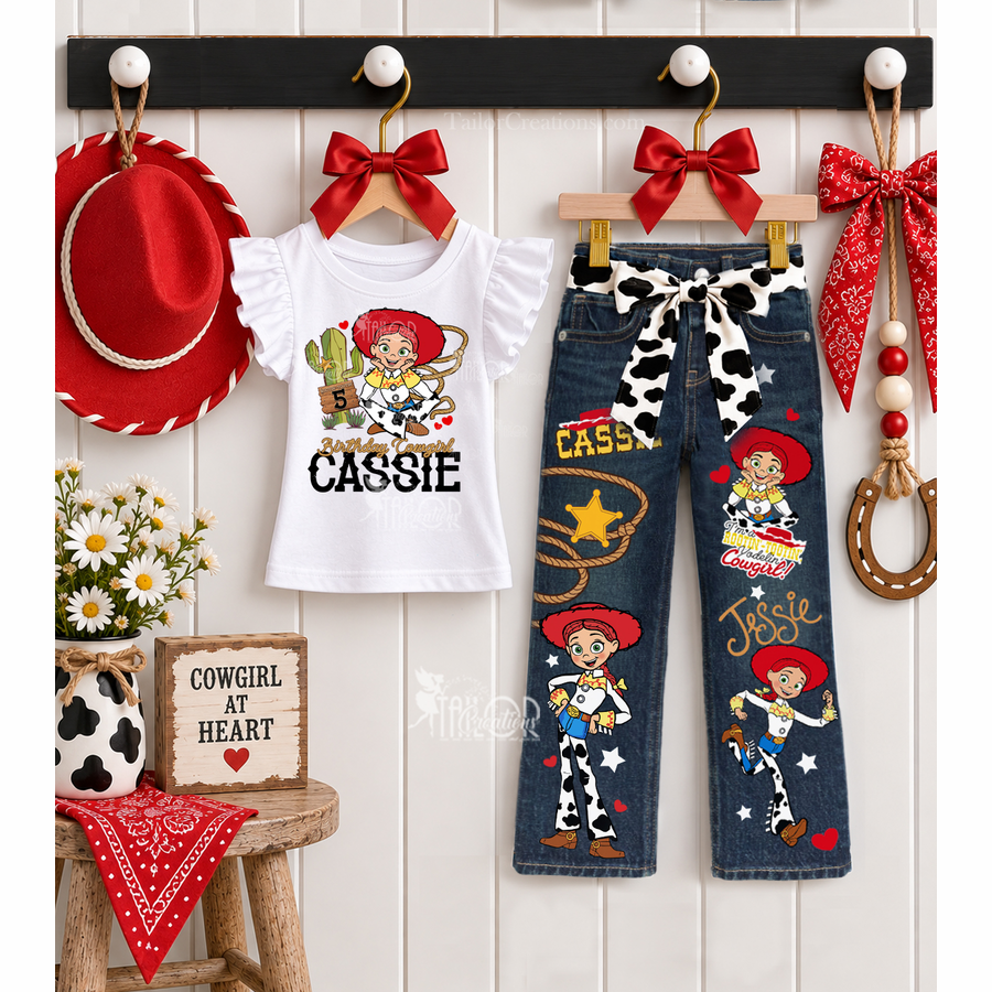 Toy Story Custom Denim Pants - Toy Story Jessie Birthday Outfit for Toddler Girls - Cowgirl Birthday Outfit Girls