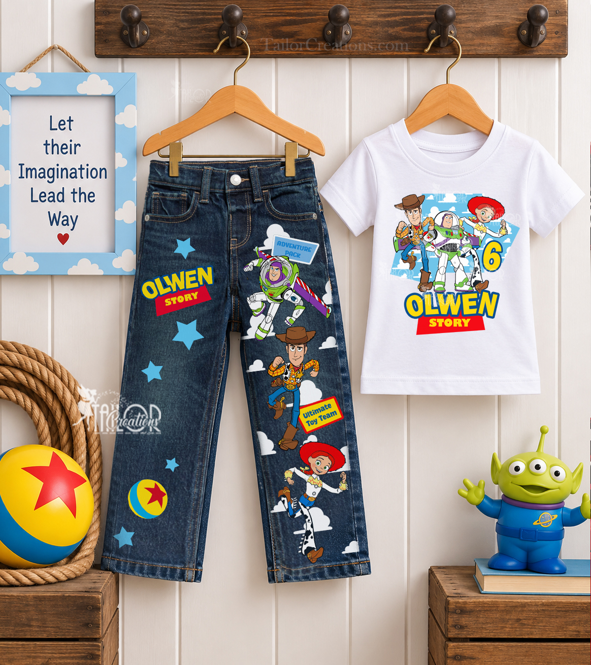 Toy Story Custom Name Denim Pants - Pixar Disney Name Jeans Outfit Pants - Disney Toy Story Gift Ideas