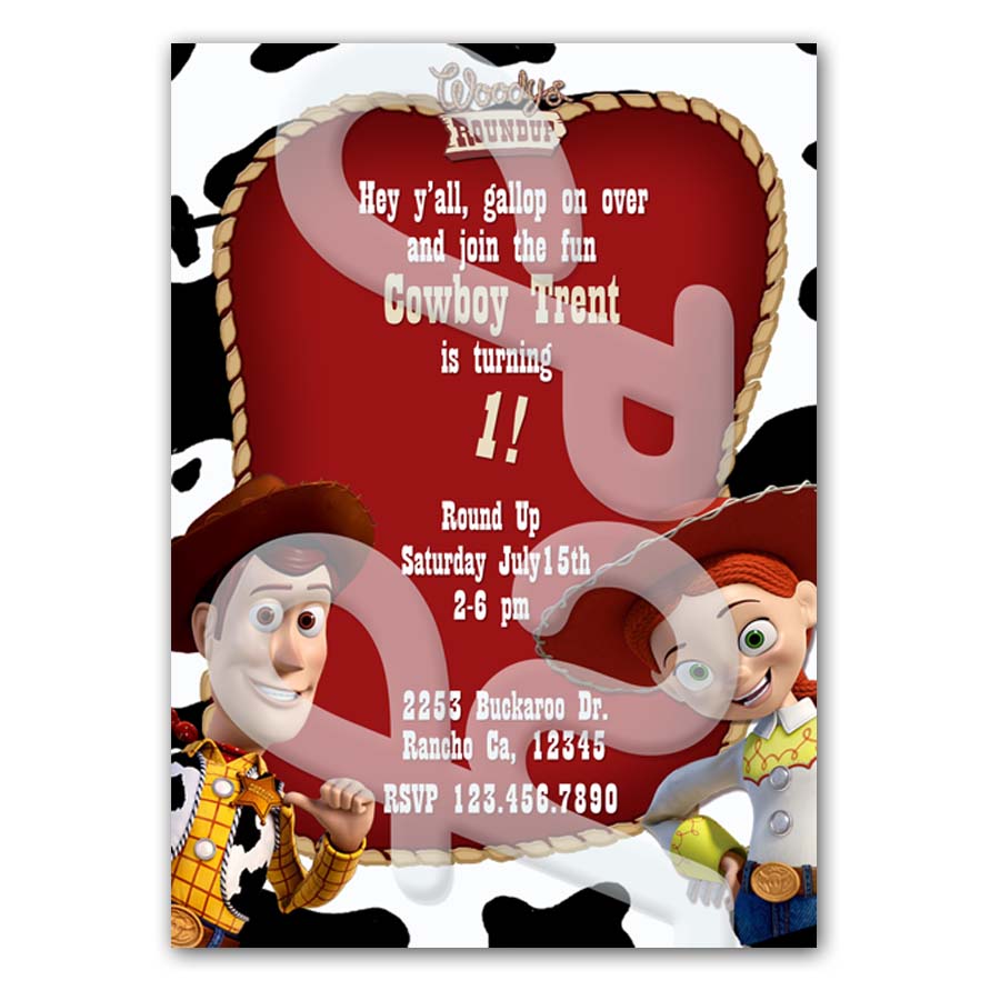 Toy Story Jessie Woody Cowgirl/boy personalized invitations