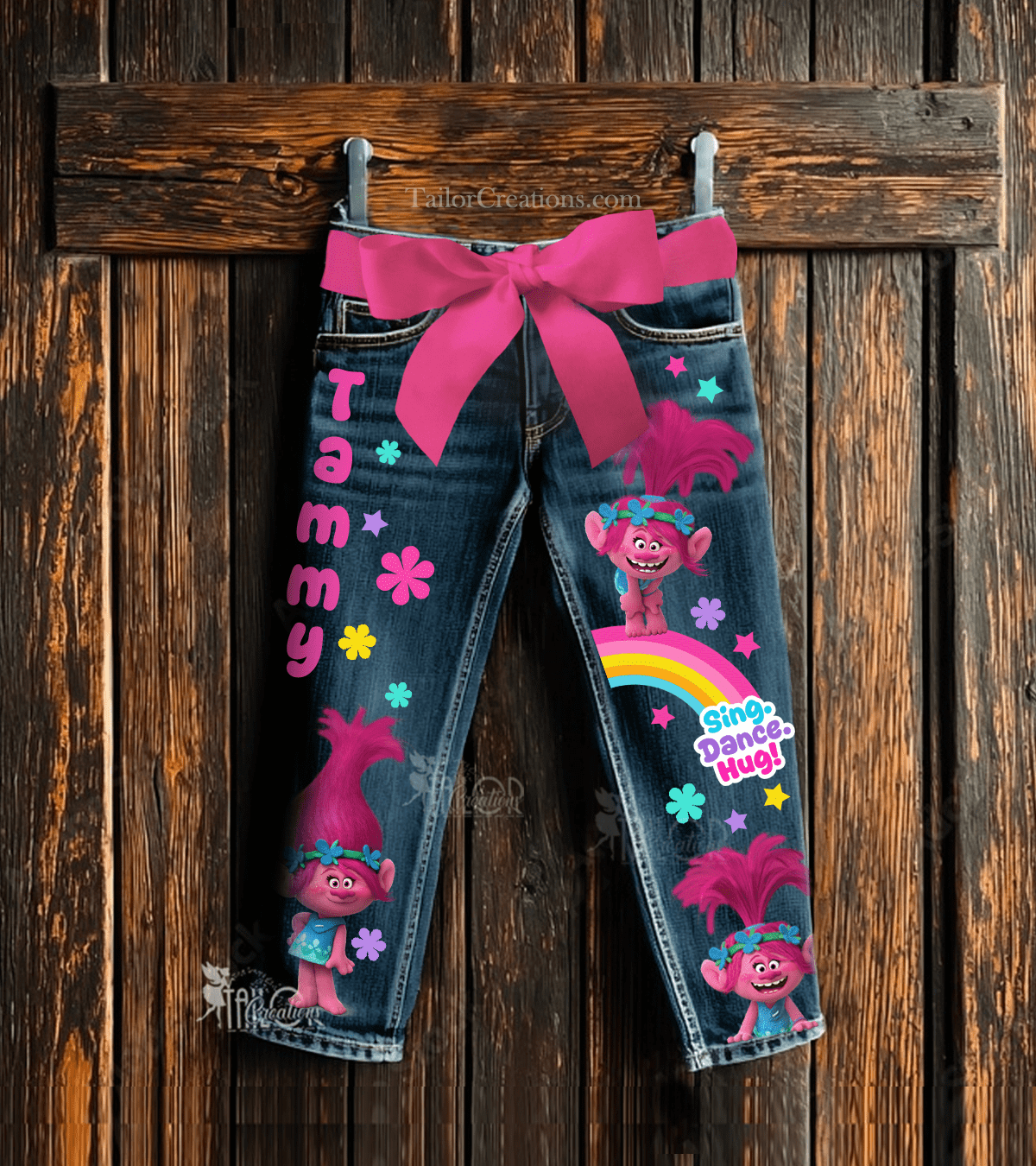 Trolls Poppy Custom Denim Jeans Pants - Trolls Custom Birthday Outfit Ideas