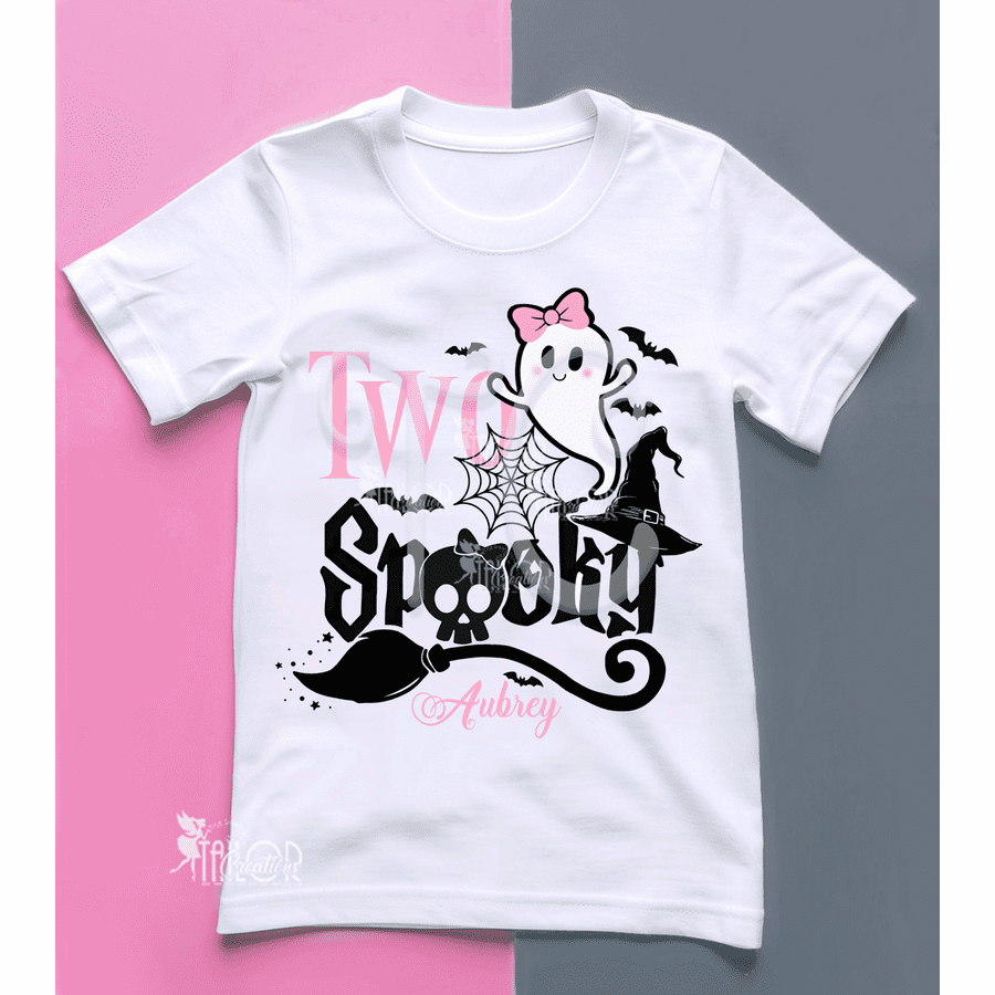 Two Spooky Pink Ghost Personalized Shirt - Spooky One Ghost Birthday Bodysuit