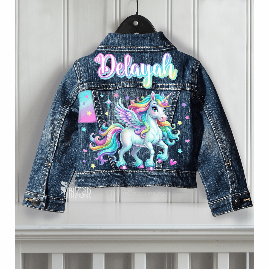 Unicorn Theme Denim Jacket - Pastel Unicorn Custom Jean Jacket - Unicorn Birthday Outfit Ideas 
