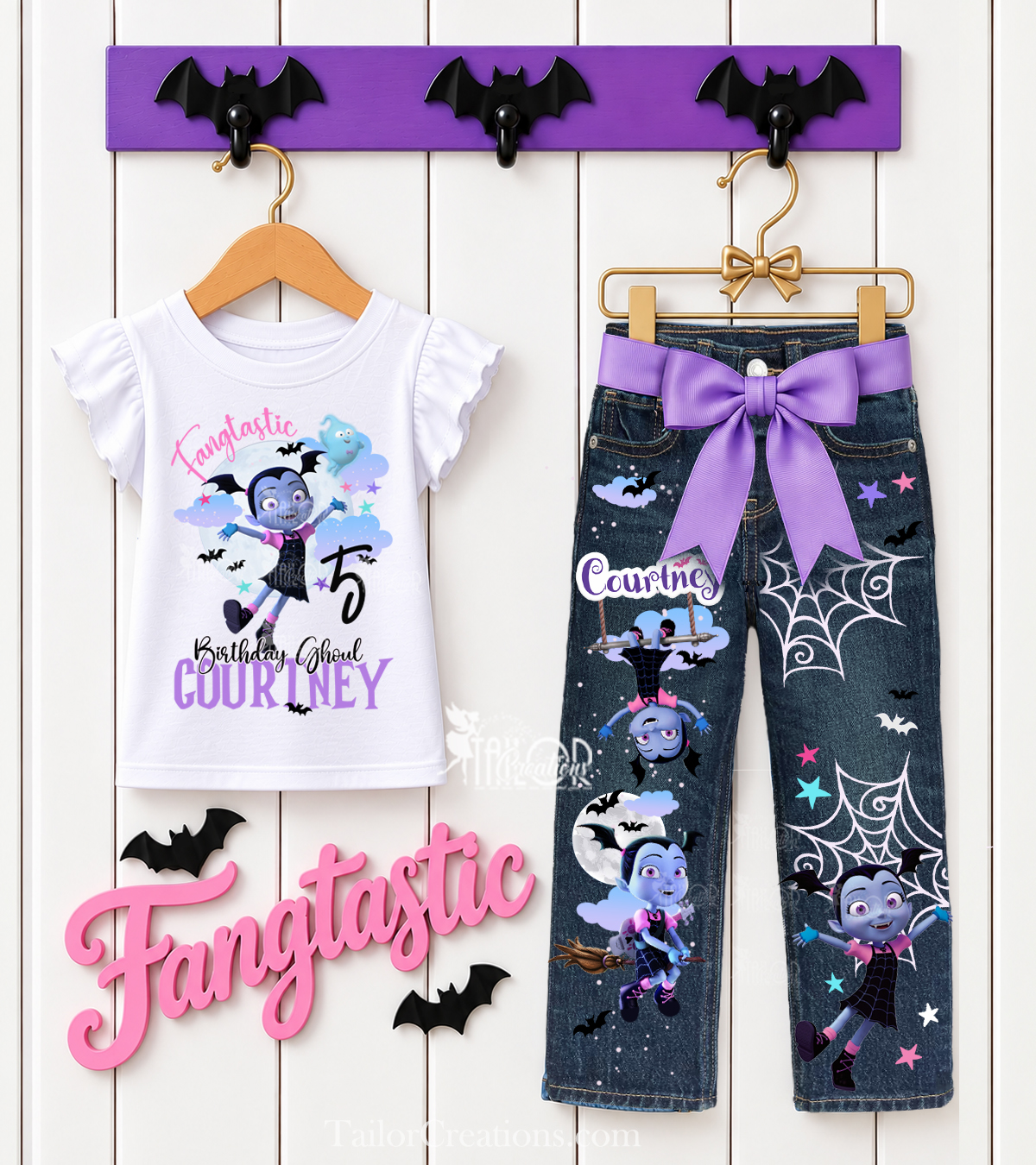 Vampirina Custom Denim Jeans - Vampirina Birthday Party Outfit for Toddler Girls Shirt, Pants Set
