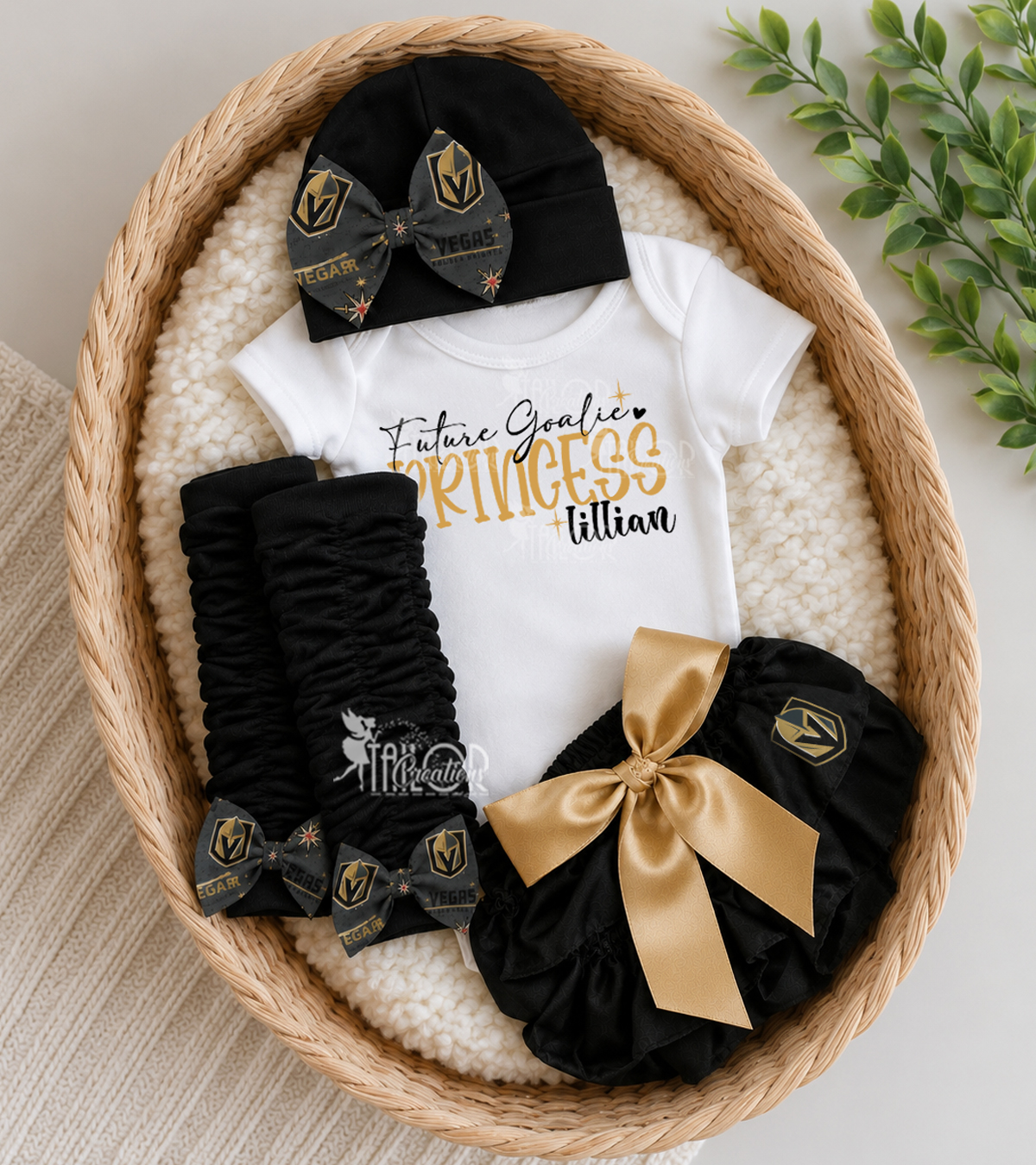 Vegas Golden Knights Custom Baby Girl Outfit - Baby Girl Hockey Outfit Gift Set