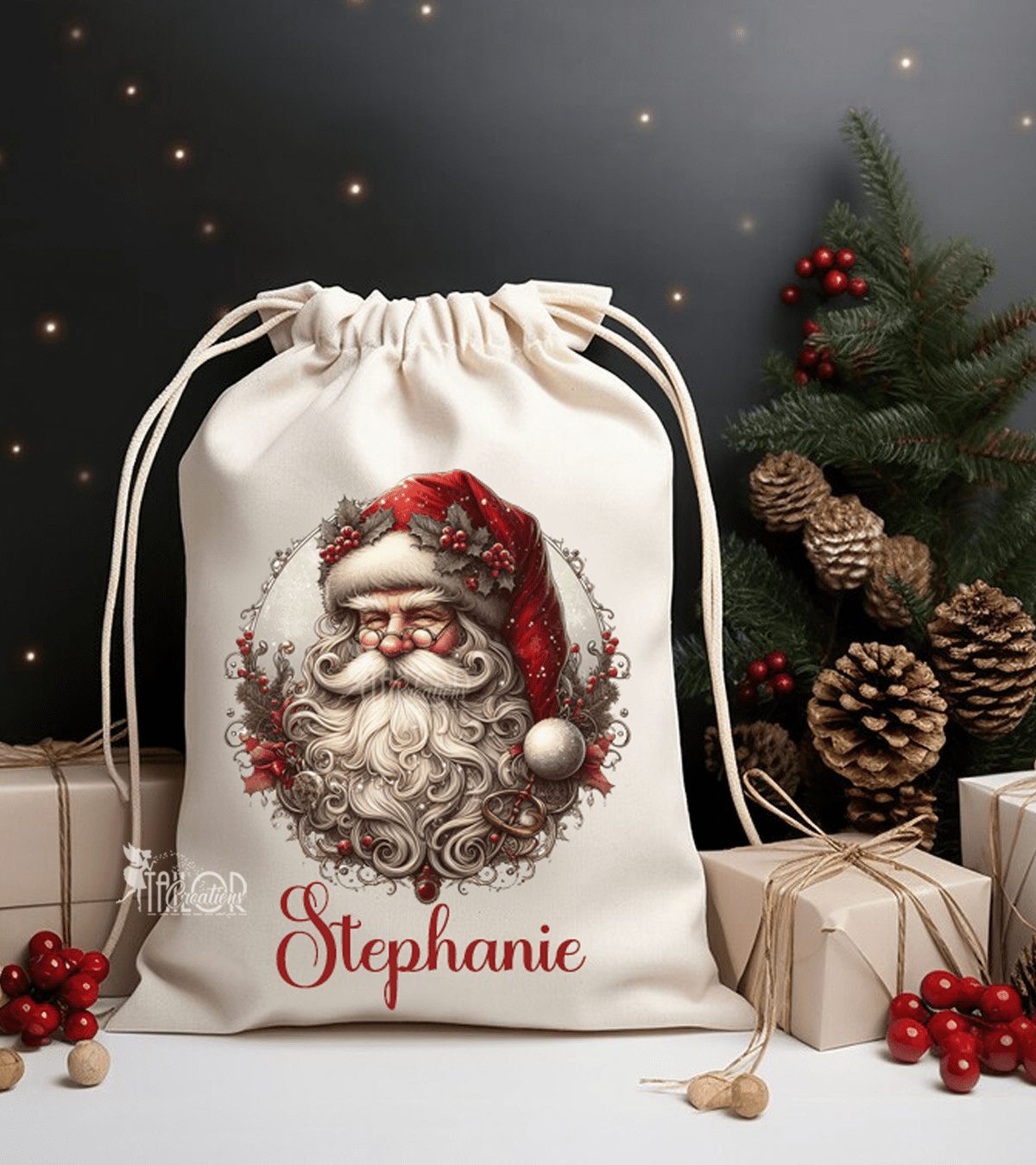 Vintage Santa Claus Custom Gift Bag Sack - Personalized Christmas Gift Bag Santa Sack