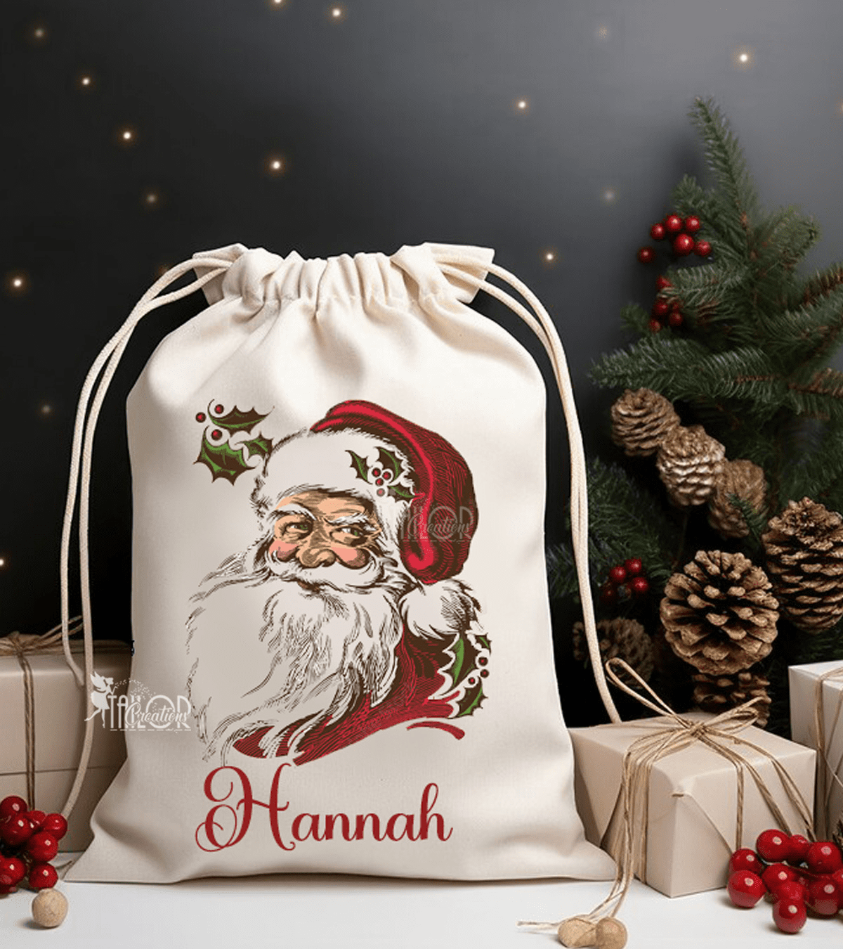 Vintage Santa Claus Custom Gift Bag Sack - Personalized Christmas Gift Bag Santa Sack