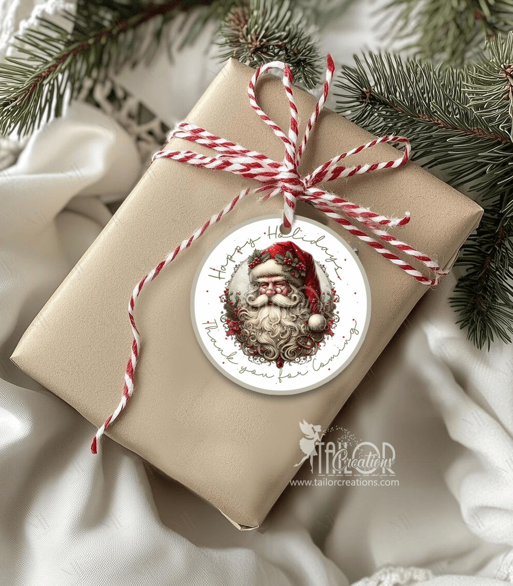 Vintage Santa Claus Happy Holidays Christmas Gift Tag Stickers - Santa Claus Personalized Gift Sticlers