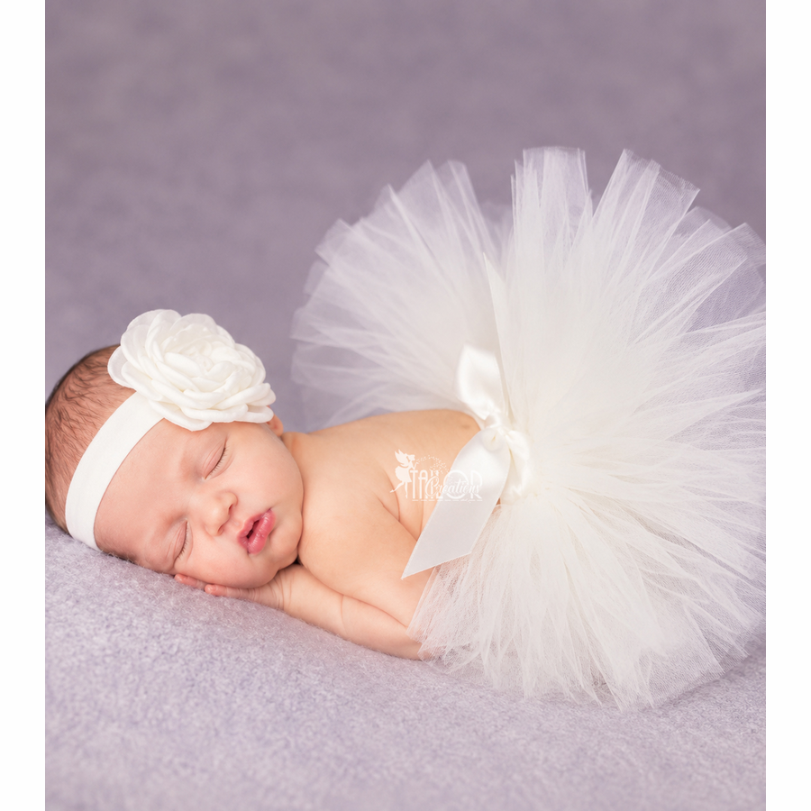White Newborn Tutu Dress Set for baby girls � infant tutu & headband � baby girl coming home outfit
