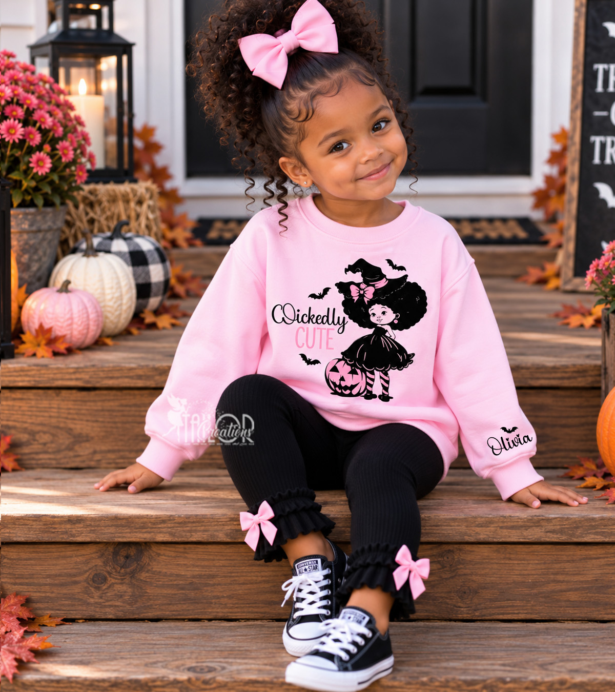 Wickedly Cute Little Afro Witch Custom Halloween Sweatshirt Outfit - Witch Sweatshirt Girls