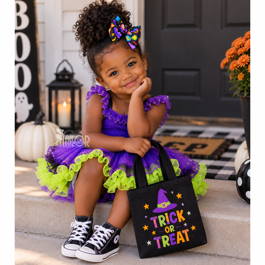 Witches Brew Halloween Fabric Hair Bow Clip - Witches Potion Pigtail Hair Ties Toddler Girls