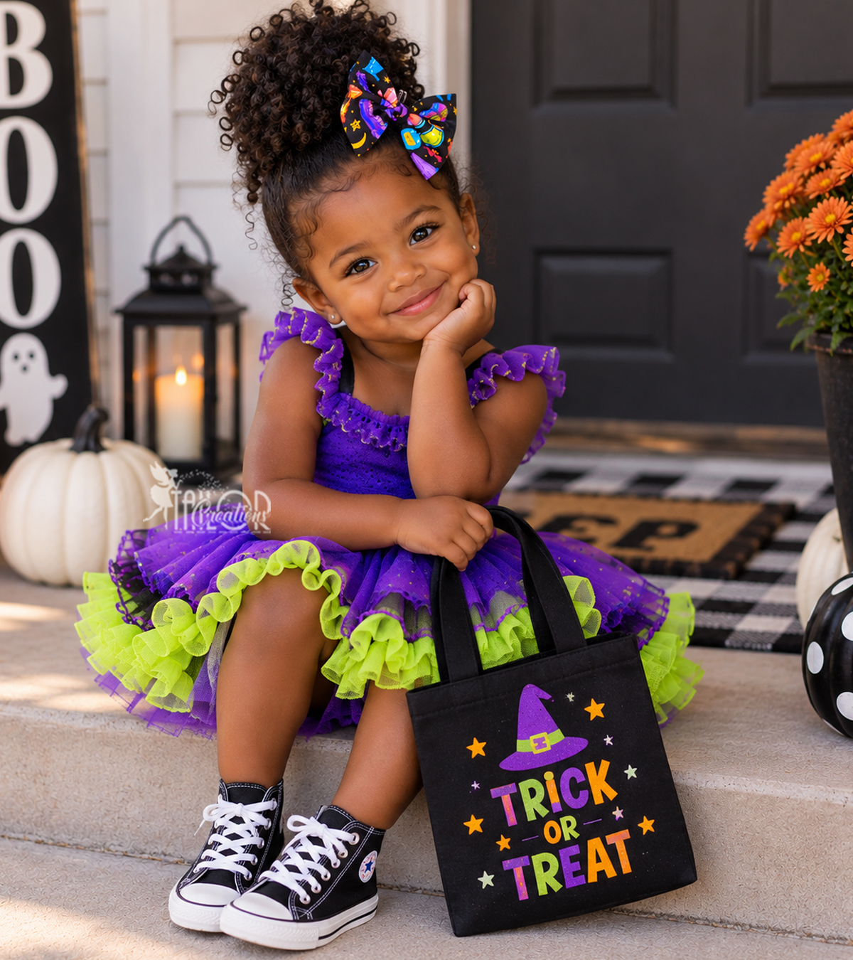 Witches Brew Halloween Fabric Hair Bow Clip - Witches Potion Pigtail Hair Ties Toddler Girls