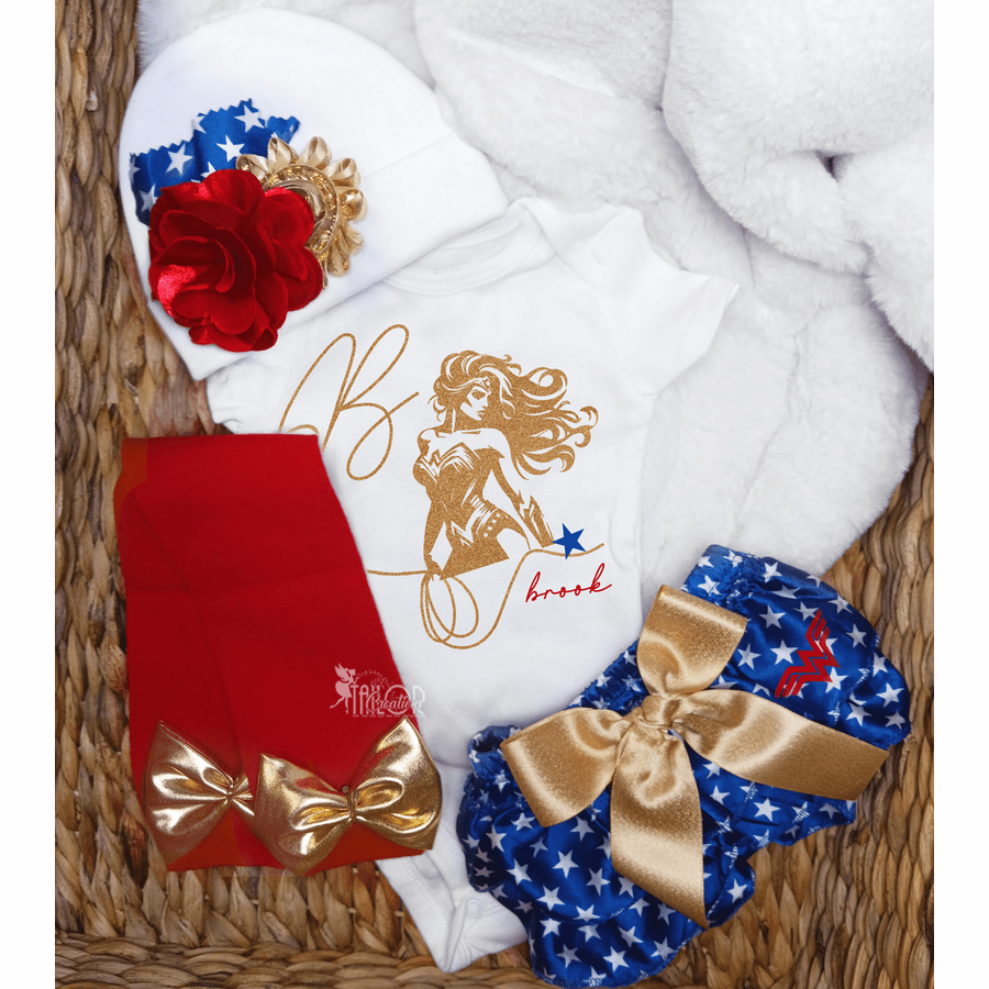 Wonder Woman Baby Girl Newborn Outfit Bodysuit - Newborn Coming Home Shower Gift Box